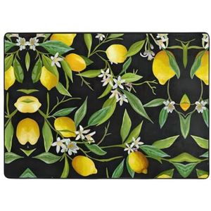 Vloerkleden met citroen- en bloemenprint, woonkamervloermatten loper, vloerkleed zonder overslaan kinderkamer mat spelen tapijt - 148 x 203 cm