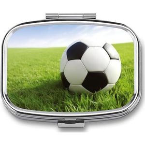 Vierkante Pillendoos Draagbare Metalen Pil Case 2 Compartiment Kleine Reizen Pil Organizer Leuke Voetbal Op Gras Vitaminen Houder Organizer voor Portemonnee Pocket