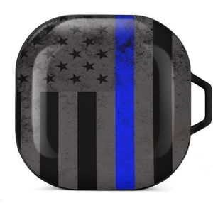Retro Blue Line USA vlag oordopjes hoesje compatibel met Samsung hard shell beschermhoes zwart-stijl