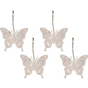 Vintage decoratieve hangers set vlinder in wit als voorjaarsdecoratie, raamdecoratie, landhuisdecoratie, raamdecoratie voor binnen om op te hangen, 14 cm, metalen hangdecoratie voor woonkamer, tuin,