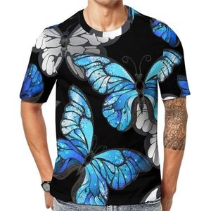 Blue Butterflies T-shirt met korte mouwen voor heren met ronde hals print casual T-shirt 3XL