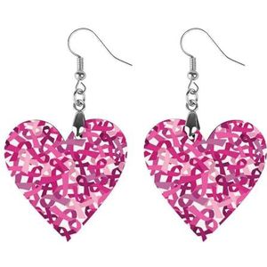 Roze Kanker Linten Leuke Hartvormige Hanger Oorbellen Voor Vrouwen Lichtgewicht Houten Oorbellen Mode-sieraden Geschenken