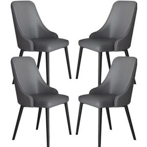 Keuken Moderne lederen eetkamerstoelen set van 4, koolstofstaal metalen poten stoelen woonkamer leuning stoelen ergonomie