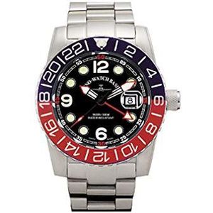 Zeno-Watch - Polshorloge - Mannen - Airplane Diver Quartz GMT Points (Dual Time). Zwart/Blauw / Rood - 6349Q-GMT-a1-47M