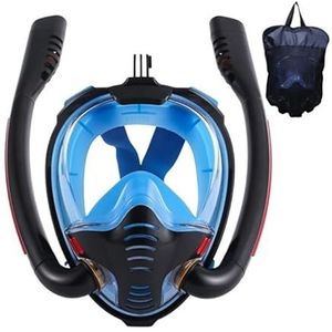 Zwemmasker for volwassenen Duikbril, snorkelmasker Dubbele buis Siliconen volledig droog duikmasker ( Color : Black Blue , Size : L/XL )
