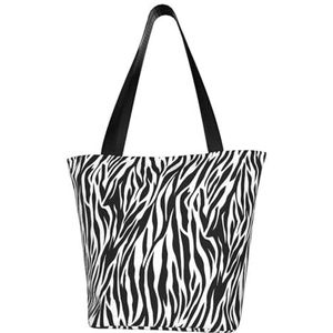 AkosOL Zebraprint klassiek bedrukt ontwerp, lichtgewicht gewatteerde handtas met grote capaciteit, geschikt voor winkelen, fitness, modieus en gemakkelijk te combineren met het leven, Zwart, Eén maat