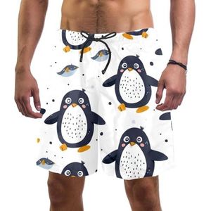 Mannen Board Shorts, Leuke Cartoon Pinguïn Sneldrogende Badmode Strand Vakantie Party Bermuda Zwemmen Grote Broek, Schattig Cartoon Pinguïn, M