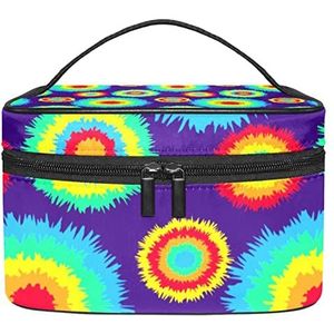 Make-up Organizer Bag, Travel Makeup Bag Organizer Case Draagbare Cosmetische Tas voor Vrouwen en Meisjes Toiletartikelen Tie Dye Paars, Meerkleurig, 22.5x15x13.8cm/8.9x5.9x5.4in