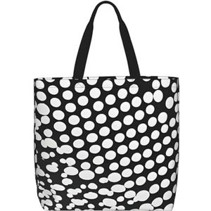 SSIMOO Schattig Halloween-patroon 1 stijlvolle boodschappentassen met rits, schoudertas, de perfecte mix van stijl en gemak, Zwart Wit Polka Dots Patroon, Eén maat