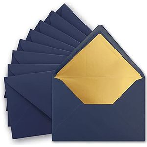 FarbenFroh door Gustav Neuser Enveloppen, 500 x metallic, goudkleurig gevoerde enveloppen, formaat C5, donkerblauw, 156 x 220 mm, natte plakrand met puntige klep