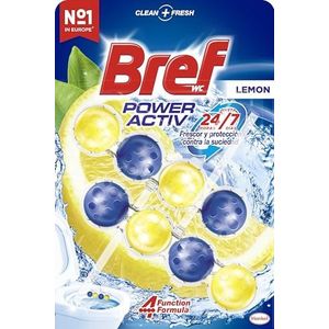 Bref Power Activ WC-mand citroen (2 stuks), schoon bad voor een altijd schoon en fris toilet, badkamerreiniger met anti-kalkformule verwijdert vuil