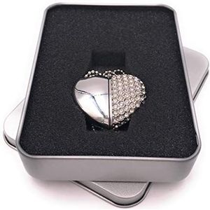 Onwomania Ketting hart edel chique zilver zilver glitter strass USB stick in aluminium geschenkdoos 8GB USB 2.0