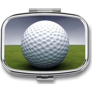 Golfbal Bedrukte Draagbare Pillencontainer Reizen Pillen Gevallen met Spiegel 2 Compartiment Geneeskunde Doos Decoratieve Metalen Geneeskunde voor Pocket Purse Reizen Dagelijks