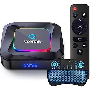 CHROX Android 13.0 TV Box,VONTAR R3 4G RAM 128G ROM RK3528 met Dual 2.4G/5.8G Wifi, BT 5.0+ Quad-Core 64 Bits 4K/8K UHD H.265 Ethernet LAN 3D Set Top TV Box Met draadloos minitoetsenbord,4gb+128gb