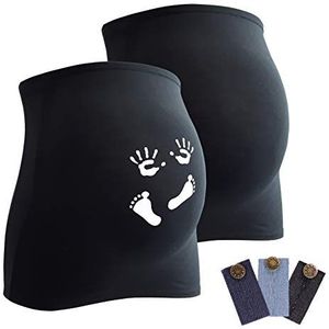 Mamaband zwangerschapsbuikband voor de babybal in dubbelpak 1 x Uni 1 x print – rugwarmer en shirt verlenging voor zwangere vrouwen – elastische mode.
