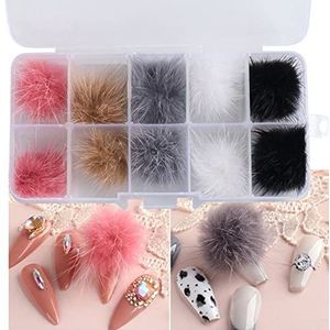 10 stuks sieraden accessoires nagel decoraties Kawaii bedels bont pluizige ballen nagel bont ballen schattige pluche pompons (D)