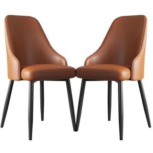 Meal Chairs PU lederen eetkamerstoelen set van 2, keukenstoel met gestoffeerde rugleuning en zwart metalen poten bijzetstoelen for kleedruimte eetkamer(Brown)