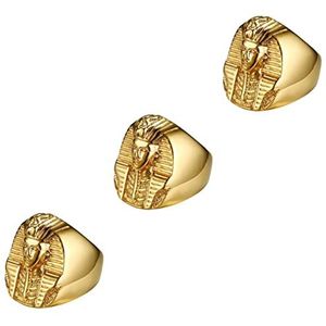 2 stuks Egyptische farao ring kostuum partij ring antieke kostuum ring mannen ringen ring roestvrij staal heren (Color : Goldenx2pcs, Size : 3x3cmx4pcs)