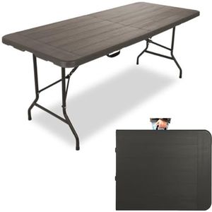 Rijoka Klaptafel Inklapbare Campingtafel - 75x180cm - Houtlook Design - 6 Tot 8 Personen - Taupe