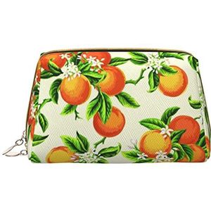 KOOLR Gele Bloesem En Oranje Vruchten Print Make-up Tas Lederen Cosmetische Tas Travel Organizer Toilettas Voor Vrouwen En Meisjes, Wit, One Size