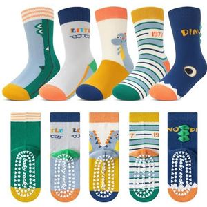 Kyopp 5 paar sokken voor kinderen, katoen, jongens, meisjes, ABS, antislip, sokken, ABS-kleine dinosaurus, 25-28