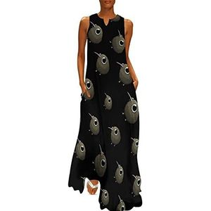 Schattige dikke kiwi vogel dames enkellengte jurk slim fit mouwloze maxi-jurk casual zonnejurk 4XL