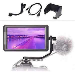 Cameramonitor, F6 5,7 inch FHD IPS op camera 4K HDMI-monitor met zwenkarm en 8V DC uitgangsvermogen met batterij en draagtas(Standard Kit)