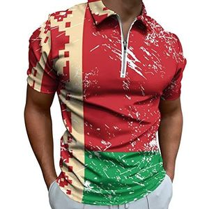 Retro Wit-Russische vlag heren poloshirt met rits T-shirts casual korte mouw golf top klassieke pasvorm tennis tee