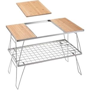 Klaptafel Tuintafel Buitentafel Roestvrijstalen Bamboe Klaptafel Zelfrijdende Multifunctionele Tourtafel Campingtafel Buitentafel