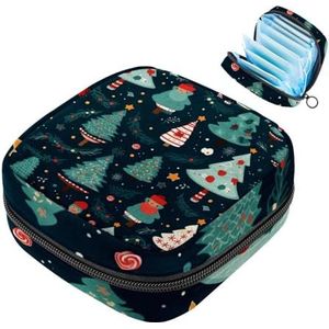 MUOOUM Maandverband Opbergtas, Kerstboom Patroon Menstruatie Cup Pouch, Draagbare Maandverband Pads Opbergzakken Vrouwelijke Menstruatie Eerste Menstruatie Tas voor Tiener Meisjes Vrouwen Dames