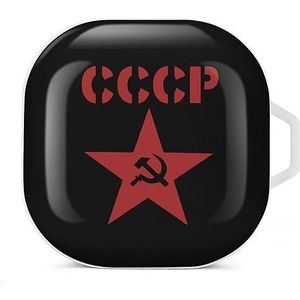 Vlag Sovjet-Unie USSR Hamer en sikkel oortelefoon hoesje compatibel met Galaxy Buds/Buds Pro schokbestendig hoofdtelefoon hoesje wit stijl
