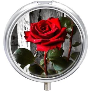 Bloeiende rode roos bedrukte pillendoos pillencontainer draagbare medicijnpillendoos metalen pillendoos vitaminecontainer met 3 compartimenten medicijnkoffer