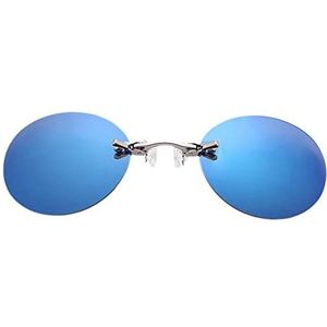Morpheus Clip-on neusbril ronde randloze zonnebril mini vintage frameloos UV400 heren oogglazen, blauw, Eén maat