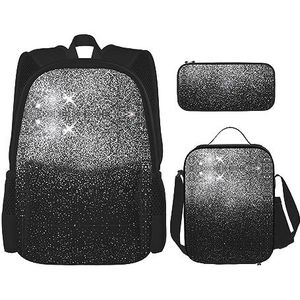 SUHNGE Luiaard in roze tropische bladeren print lunchbox etui rugzak set 3 stuks verstelbare riemen duurzaam lichtgewicht, Glanzend zilver Glitter, Eén maat