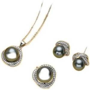 Sterling Zilveren Ketting South Sea Shell Pearl Gold Sieraden for Vrouwen Sets Ketting Oorbellen Ring met Zircon Party Birthday Wedding Gift Ketting (Color : Black-Silver_45cm)