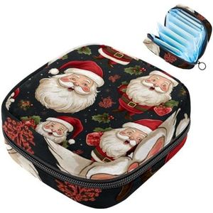 MUOOUM Merry Christmas Santa Claus maandverband opbergtas menstruatie pad tas draagbare menstruatie cup zakje met rits voor tiener meisjes vrouwen dames