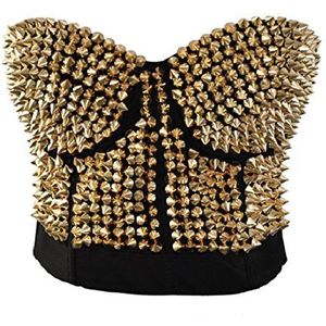 Bslingerie® Sexy metallic spikes clubwear bustiers beha top disco wear, goud, XL