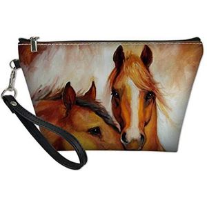 SEANATIVE Cosmetische lederen tas voor vrouwen dames reizen koppeling make-up tassen aquarel bruin paard ontwerp