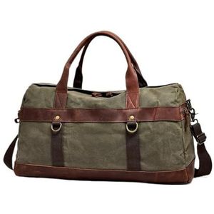 Reizen plunjezak, waterdicht, gewaxt canvas, leer, reistas, handbagagetas, grote draagtas, vintage heren plunjezak weekendtas grote overnachting voor reizen Holdall, Groen, Eén maat