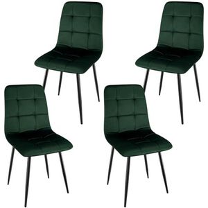 WAFTING Eetkamerstoelen, set van 4, gestoffeerde stoel met hoge rugleuning en Nederlands fluwelen design, eettafelstoelen met metalen voet, voor eetkamer, woonkamer en ontvangstruimte, donkergroen