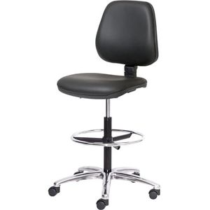 Topsit Office & More IND010201 Draaibare werkstoel, bekleed met kunstleer, in hoogte verstelbaar en onderhoudsvriendelijk, verchroomde voetring, verchroomd frame en stabiele wielen
