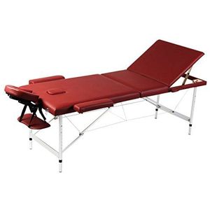 Massageligstoel Massage cosmetica bank inklapbaar aluminium frame kussen 3cm dik schuim, 186 x 68 cm (L x B) draagbaar tot 150kg rood