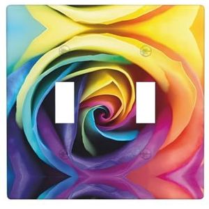 ZhaoYuGoods Regenboog roos bloem print wandplaat, dubbele tuimellichtschakelaar outlet cover 2-gang 11,4 cm x 11,4 cm, PC decoratieve voorplaat voor thuis en kantoor