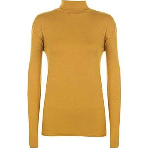 Womens dier luipaard print schildpad polo hoge hals top dames lange mouwen jumper t-shirt, Mosterd, 46-48