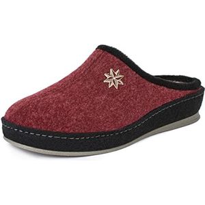Schawos Dames Viltsloffen Lisa – Pantoffel met wol, voetbed en stille antislipzool, bordeaux, 37 EU