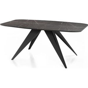 WFL GROUP Eettafel Foster in industriële stijl, rechthoekige tafel, uittrekbaar van 180 cm tot 220 cm, gepoedercoate zwarte metalen poten, 180 x 90 cm (zwart marmer, 180 x 90 cm)