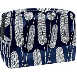 Make-up tas PVC toilettas met ritssluiting waterdichte cosmetische tas met marineblauw blad Boho Bohemen voor vrouwen en meisjes