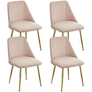 GEIRONV Fluwelen Dining Chair Set van 4, 51 × 49 × 78 cm Fluwelen zitting en rugleuningen Metalen benen Kantoorstoel Keuken Slaapkamer Lounge Chair Eetstoelen (Color : Pink, Size : Golden Legs)