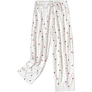 DSKK Pyjamabroek voor dames, katoen, 3/4, lang, pyjamabroek, dames, grote maten, pyjamabroek voor dames, van katoen, Wit-2, L