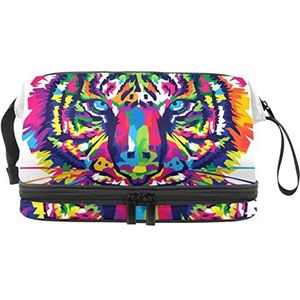 Grote capaciteit reizen cosmetische tas, kleurrijke tijger kunst schilderij, make-up tas, waterdichte make-up tas organisator, Meerkleurig, 27x15x14 cm/10.6x5.9x5.5 in